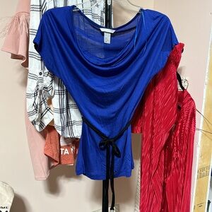 GUC XS H&M Royal Blue Shirt Sleeve Tee Cascading neck, Black sash included